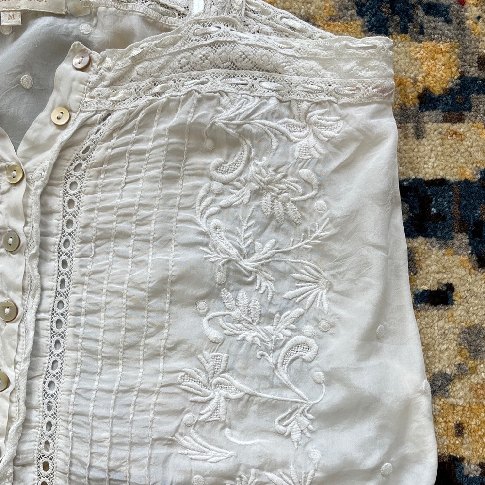 LoveShackFancy Ivory Lace-Trim Button Front Top - Picture 3 of 6
